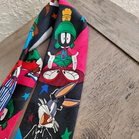 Looney Toons Tie Warner Bros. Vintage 90s Bugs Bunny Sylvester Daffy Funny Retro - Picture 2 of 6